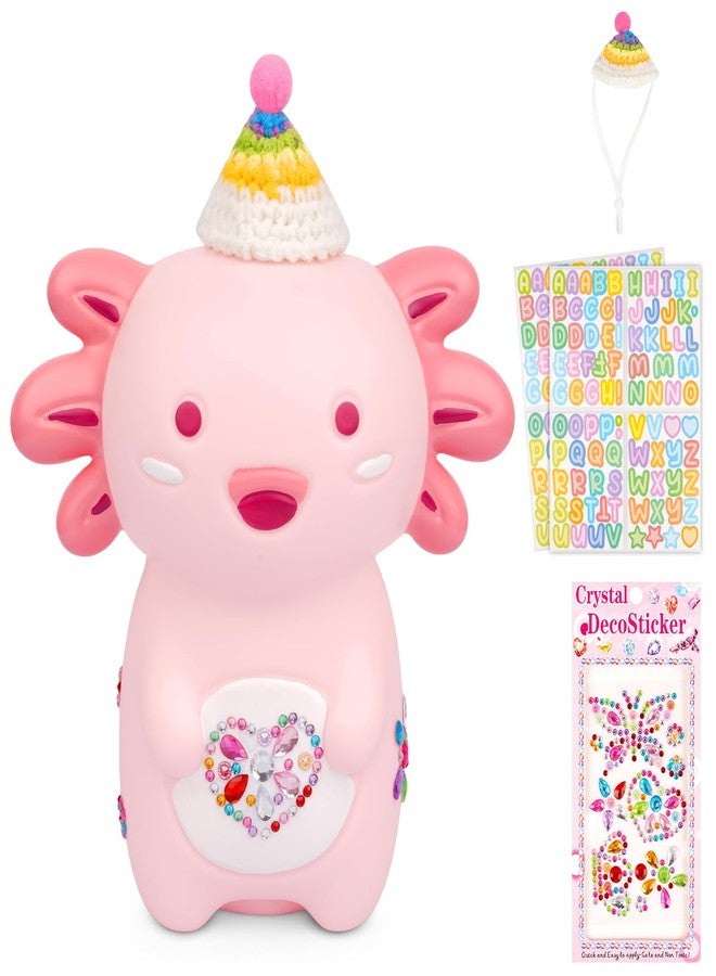 JIZWPOOM Axolotl Piggy Bank,Cute Coin Bank with Hat Stickers and Rhinestone,Unbreakable Plastic Money Bank,Piggy Bank Toy for Kids Adults Boys Girl Great Birthday Gifts - Image 1